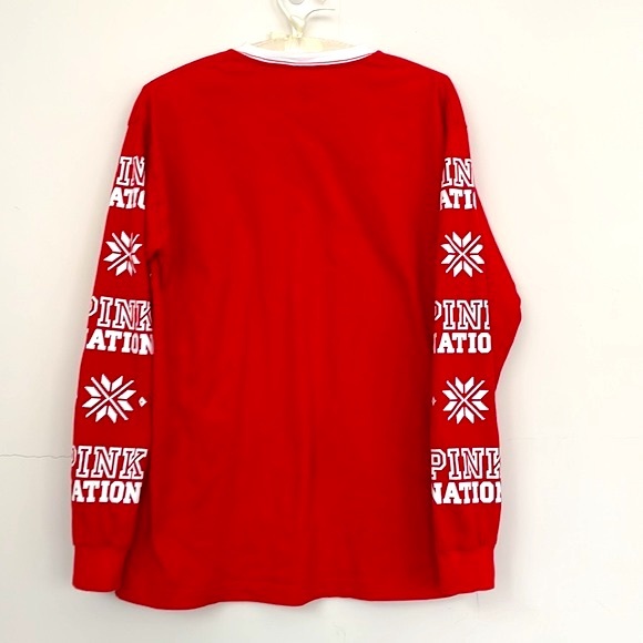 VS PINK Nation Holiday Long Sleeves Crewneck Tee, 100% Cotton, Size XS - Picture 2 of 9